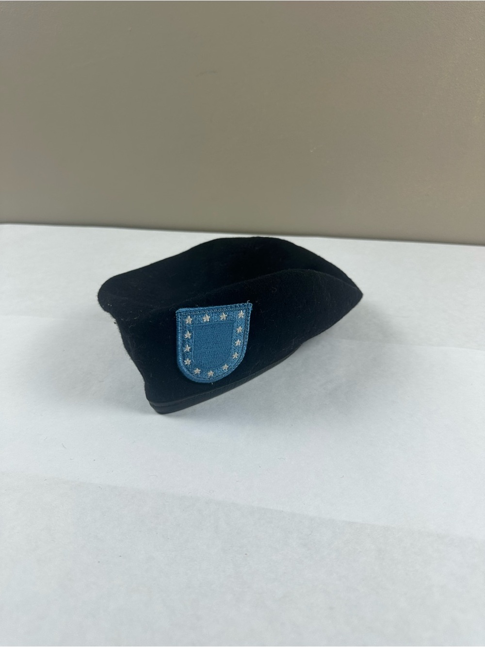 Men's Black Beret with Blue Shield Patch
